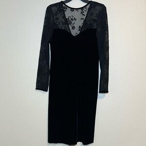 Vintage 90's Y2K Black Velvet  Sheer Grunge Whimsigoth Witchy Dress Size 6